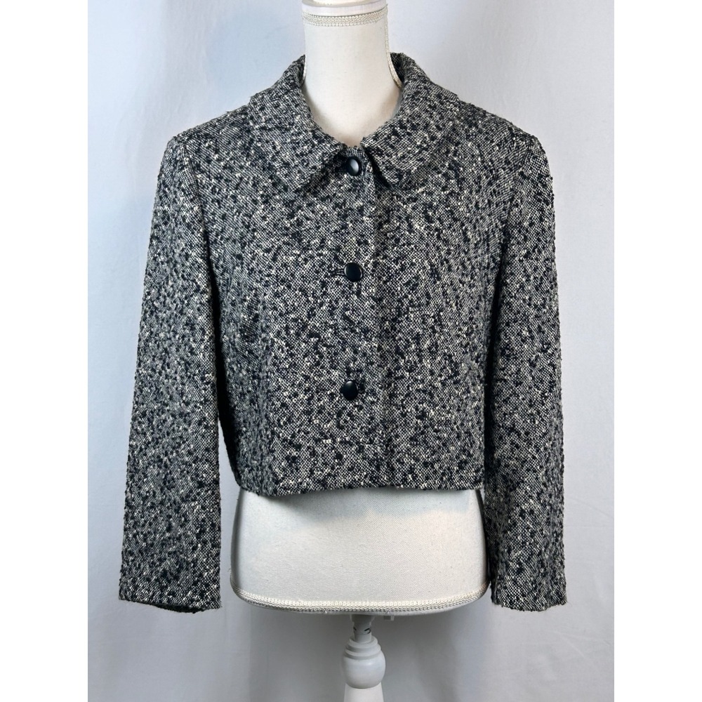 Ann Taylor Tweed Jacket Womens 10 Black White Excellent Cropped Blazer